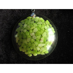 Large cabochon pendant, green pebbles, resin