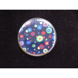 Fancy ring, multicolored polka dots on a black background, set with resin