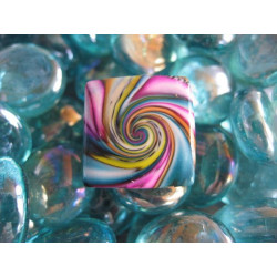 Small square ring, multicolored spiral, in Fimo