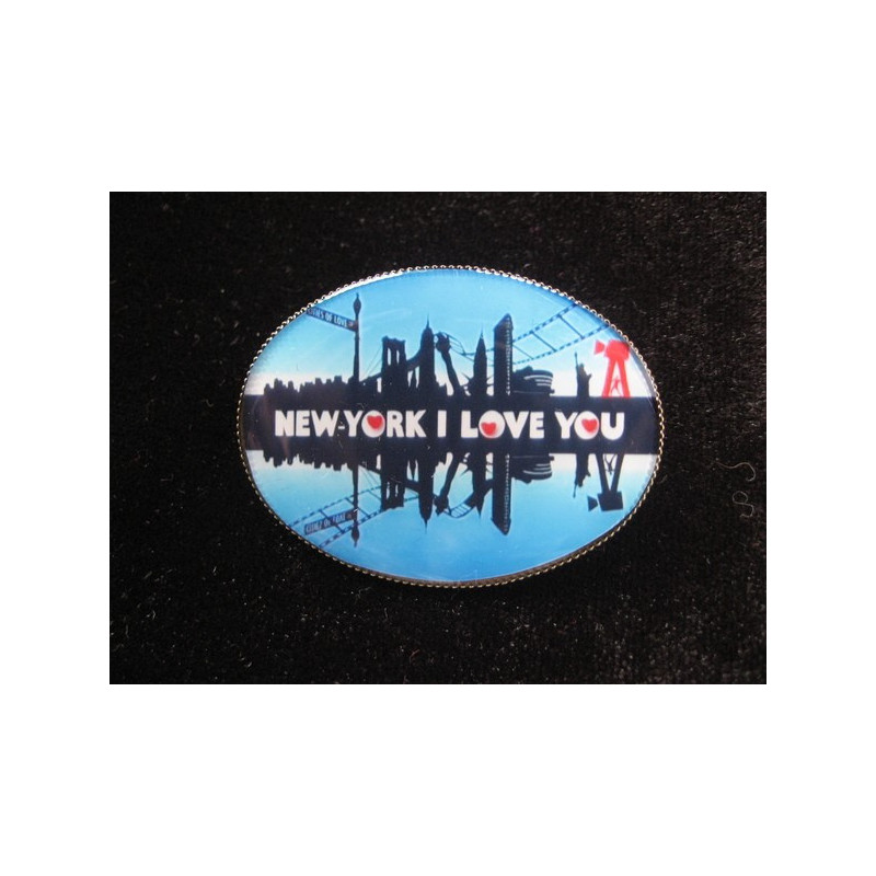 BROCHE ovale, New York I Love You, sertie en résine