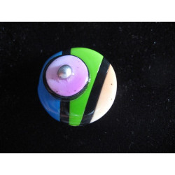 Petite bague, Style Mondrian, bleue/verte, en Fimo