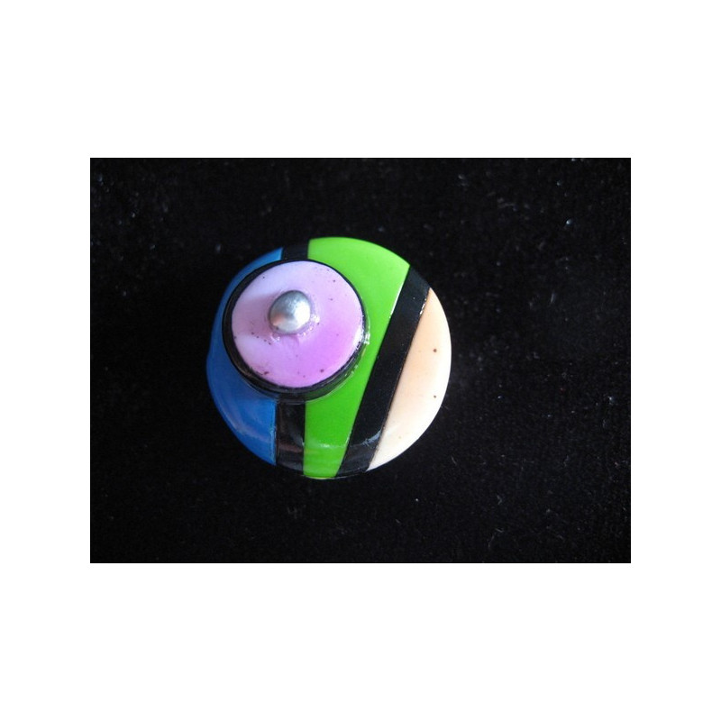 Petite bague, Style Mondrian, bleue/verte, en Fimo