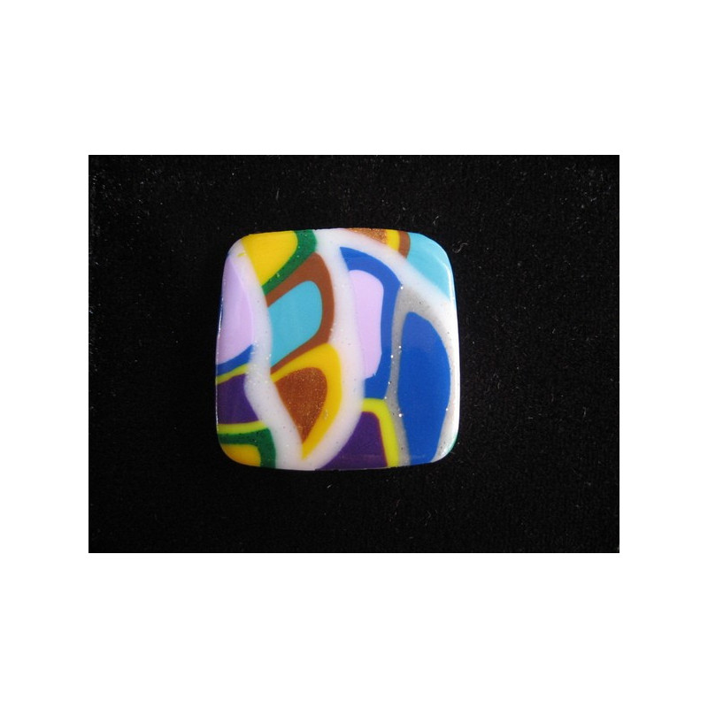 Bague carrée, mosaïque multicolore, en Fimo