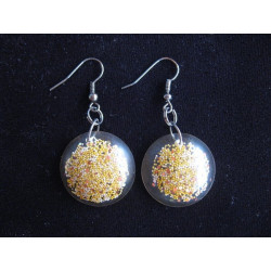 Cabochon earrings, gold microperles, resin