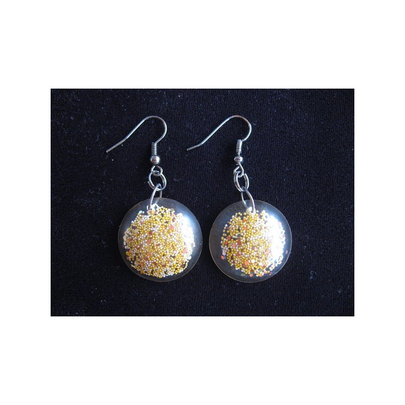Cabochon earrings, gold microperles, resin