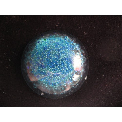 Ring large cabochon, blue/green microbeads, resin