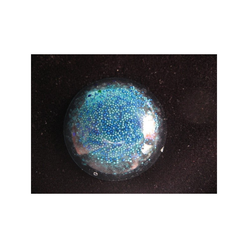 Ring large cabochon, blue/green microbeads, resin