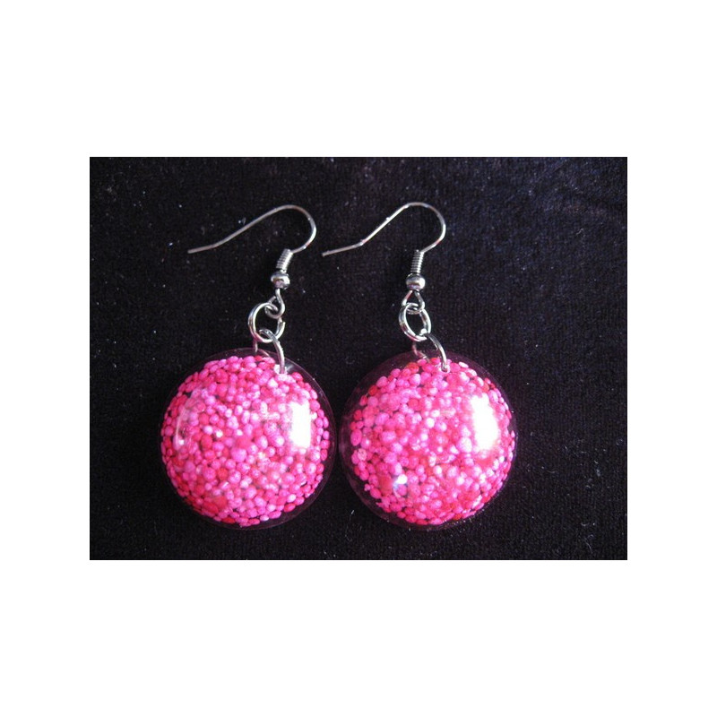 cabochon earrings, fuchsia miniature earrings, resin