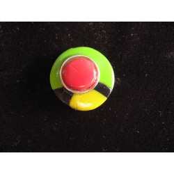 Petite bague graphique, noire/multicolore, en Fimo