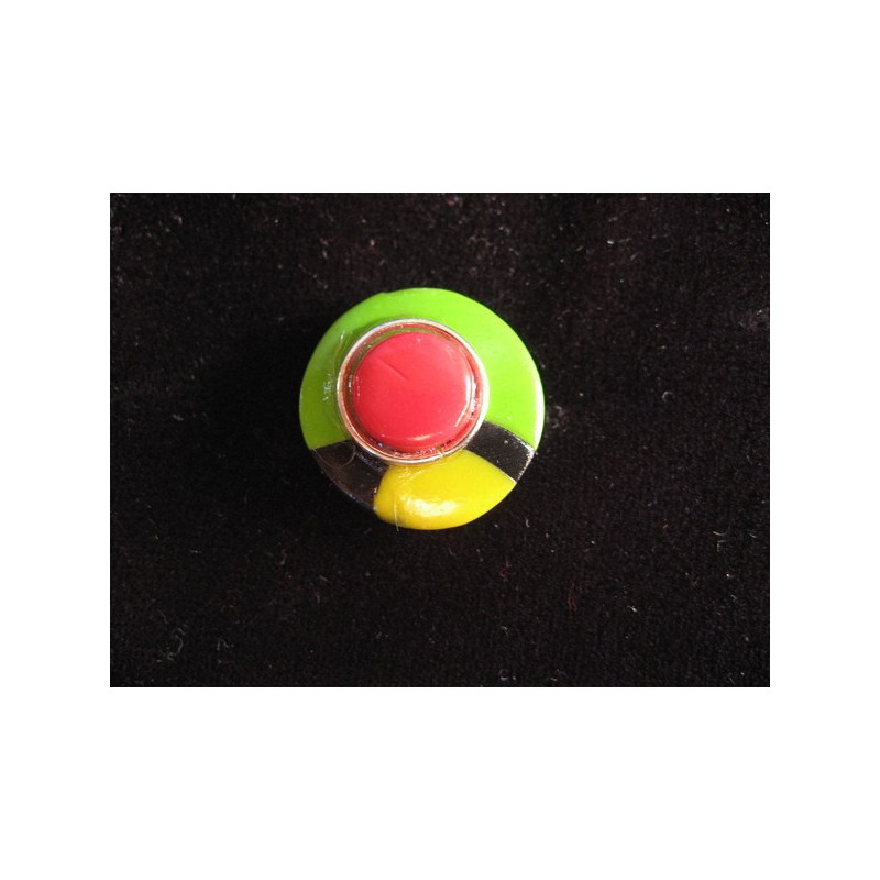 Petite bague graphique, noire/multicolore, en Fimo