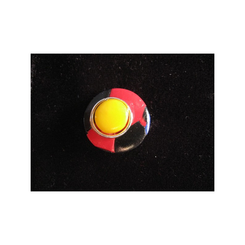 Petite bague, Style Mondrian, noire/multicolore, en Fimo