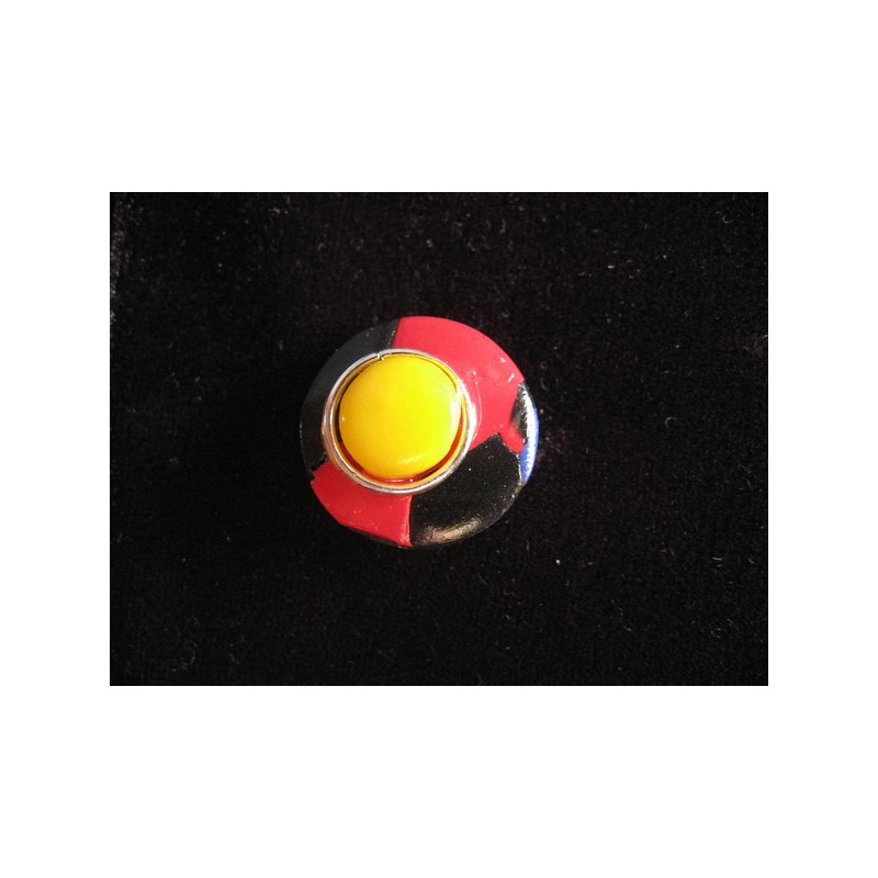 Small ring, Mondrian style, black / multicolored, in Fimo
