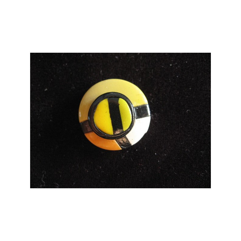 Petite bague, Style Mondrian, noire/jaune, en Fimo