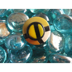 Petite bague, Style Mondrian, noire/jaune, en Fimo