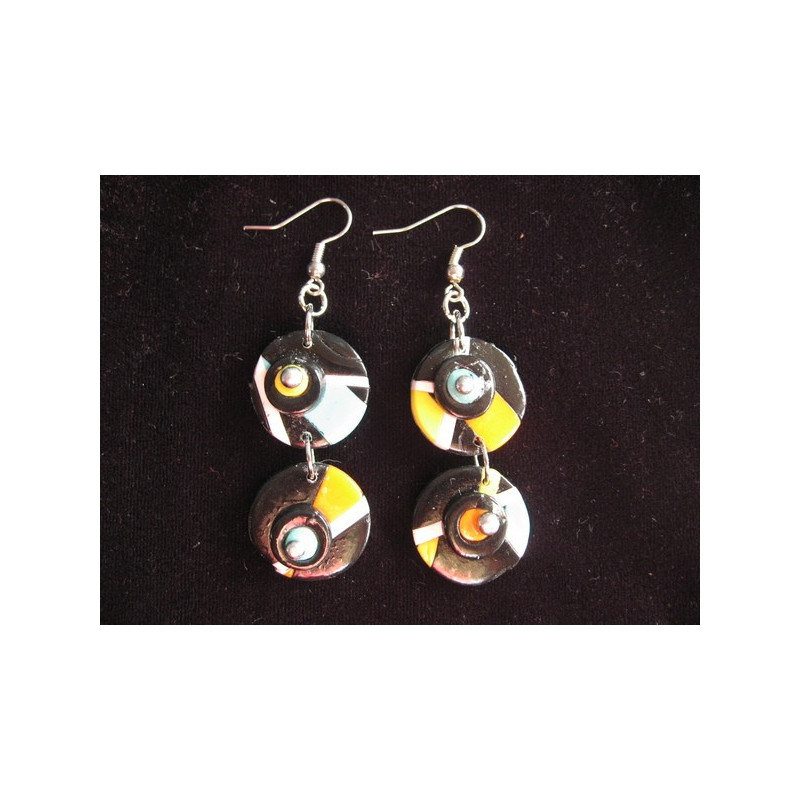 Black/orange"Mondrian" earrings