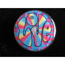 BROCHE Vintage, Peace and love multicolore, sertie en résine