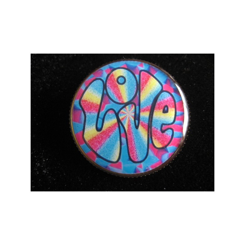 Vintage brooch, Peace and love multicolored, set in resin