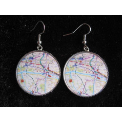 Earrings, Paris metro map, set in resin