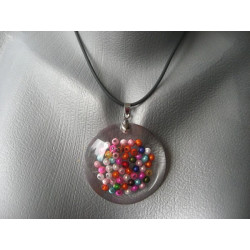 Cabochon pendant, multicolored beads, resin