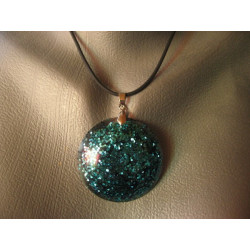 Cabochon pendant, blue glitter, resin