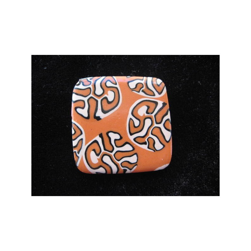 Large square leopard ring, brown and beige, in Fimo