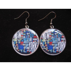 Boucles d'oreilles vintage, Tags New York City, serties en résine