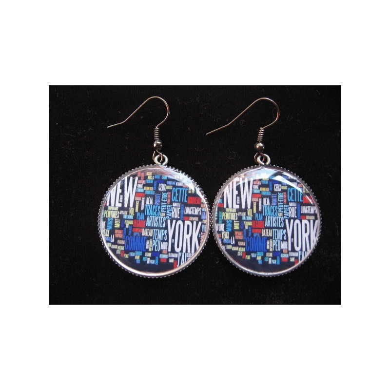 Vintage earrings, New York City tags, set in resin