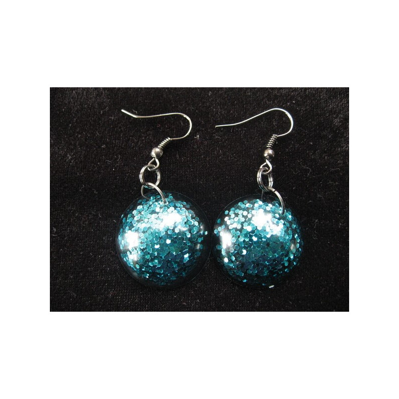 Fancy earrings, blue glitter, in resin