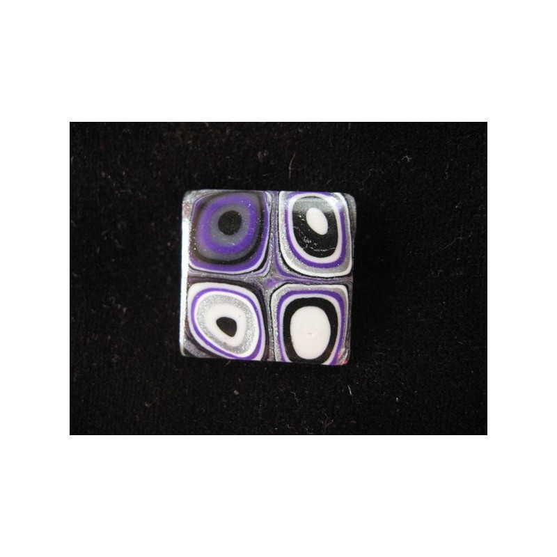 Small square pop ring, black / plum, in Fimo