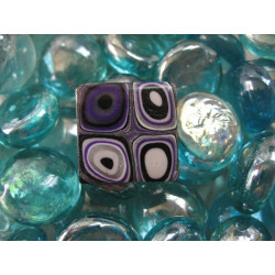 Small square pop ring, black / plum, in Fimo