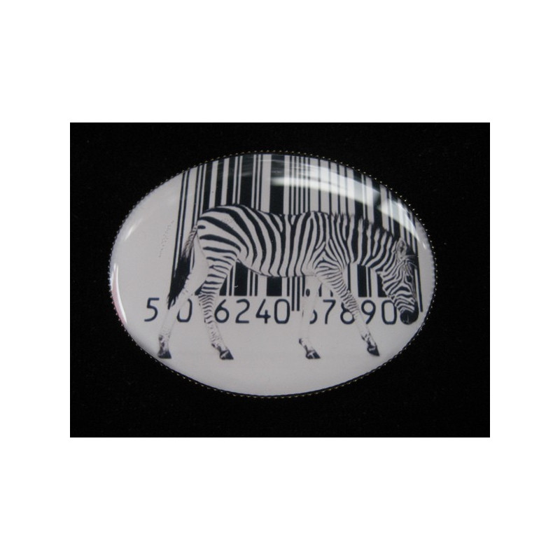 BROOCH oval, totally zebra bar code, resin set