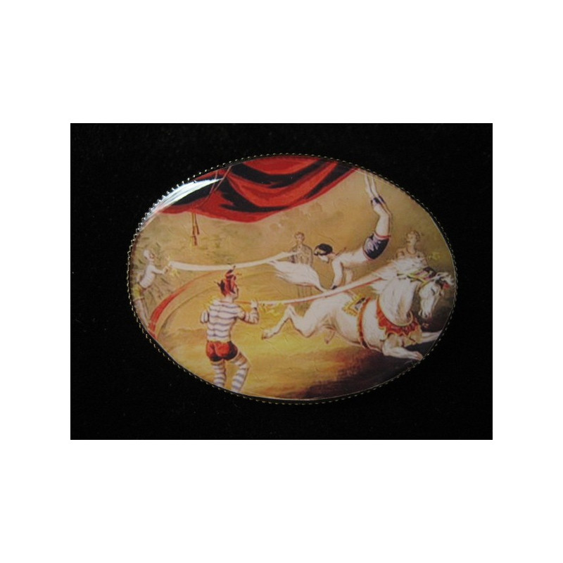 Oval brooch, vintage circus, set with resin