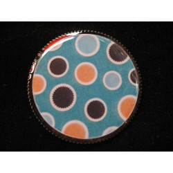 Fancy ring, orange dots on turquoise background, set with resin