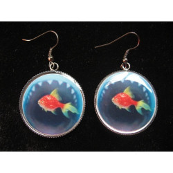Fancy earrings, fish and shark, set with resin