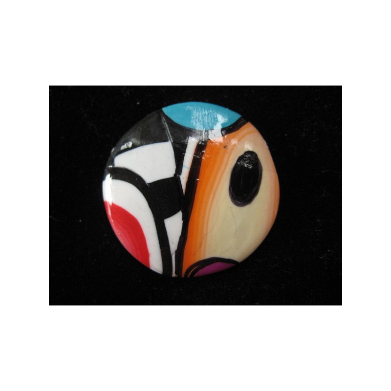 Grande bague pop, noire/multicolore, en fimo