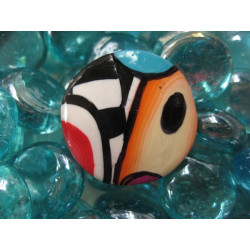 Grande bague pop, noire/multicolore, en fimo