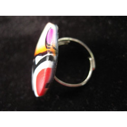 Grande bague pop, noire/multicolore, en fimo