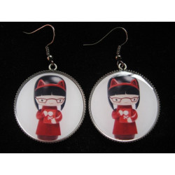 Kawaii earrings, Dolls Clarice, set in resin
