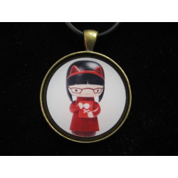 Kawaii pendant, Dolls Clarice, set in resin