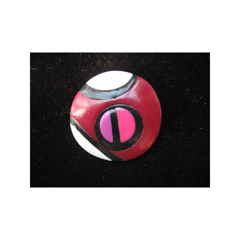 Grande bague, Style Mondrian, fushia/prune, en Fimo