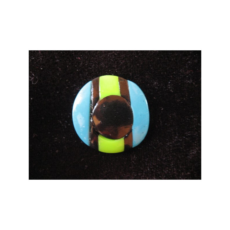 Petite bague ronde "Mondrian" verte/bleue