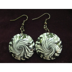 Earrings, black and white spiral, in fimo