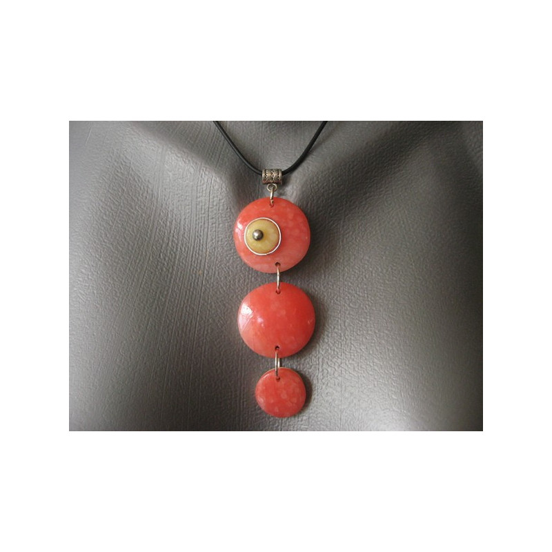 Collier TRYO, 3 cabochons, mandarine/jaune, en Fimo