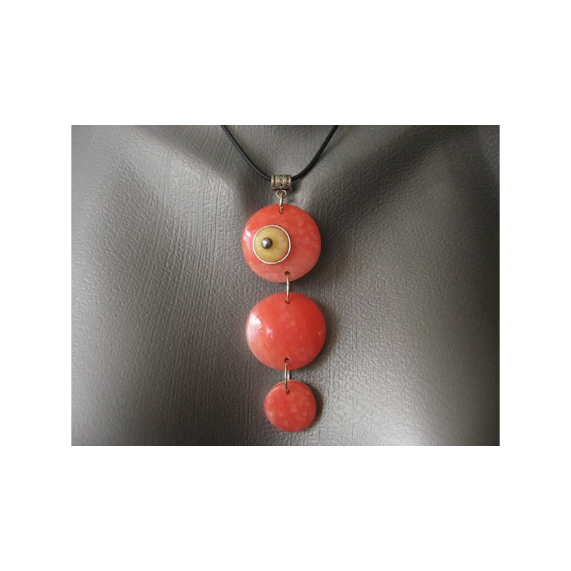TRYO necklace, 3 cabochons, mandarin / yellow, in Fimo