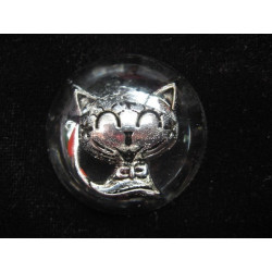 Big cabochon ring, happy cat, on transparent resin background