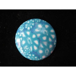 Grande bague graphique, motif fleur turquoise, en fimo