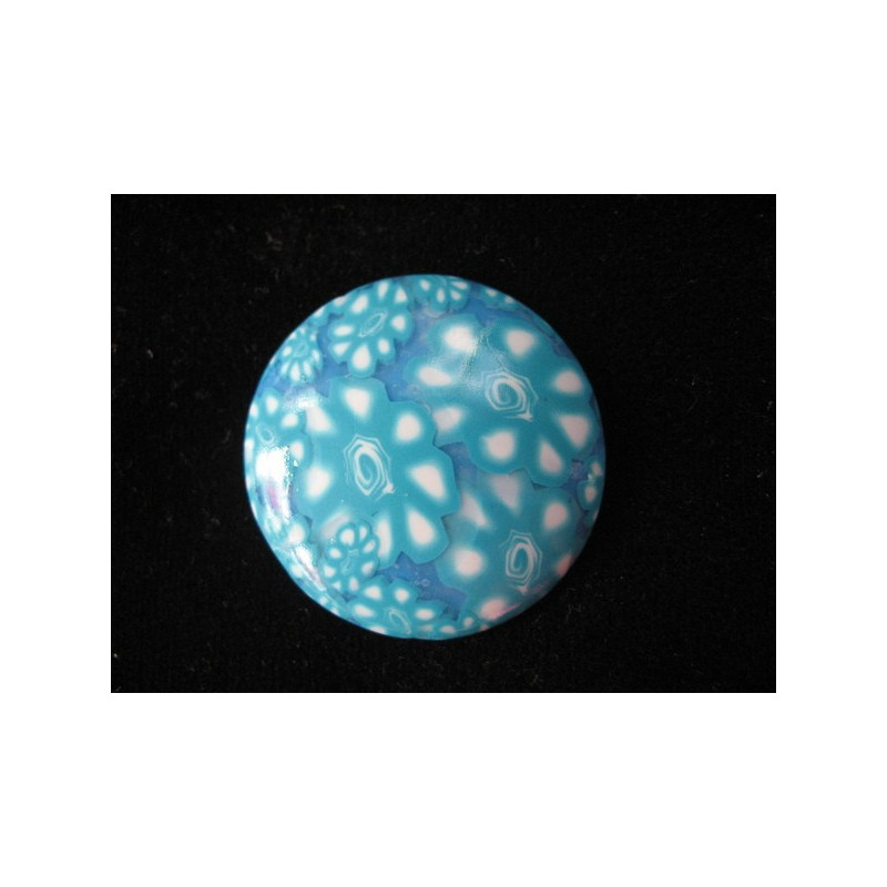 Large graphic ring, turquoise flower pattern, in fimo