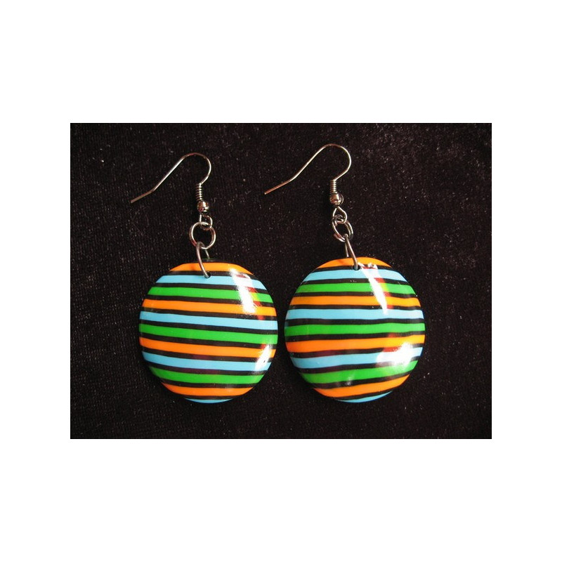 Pop earrings, striped black / multicolored, in Fimo