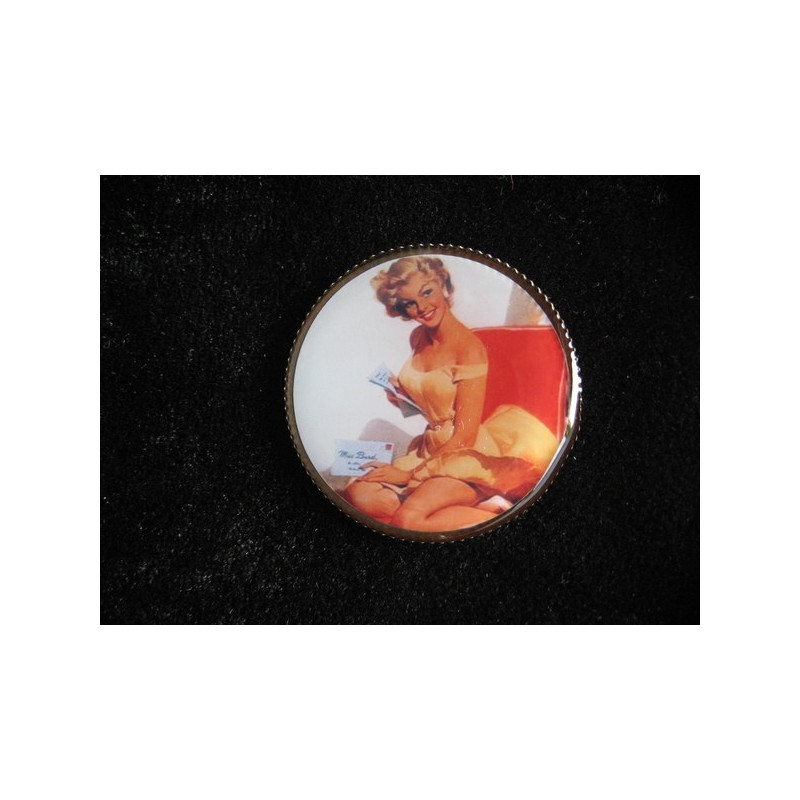 Vintage pin, blonde pin-up, set with resin