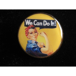 Vintage brooch, We can do it, set in resin